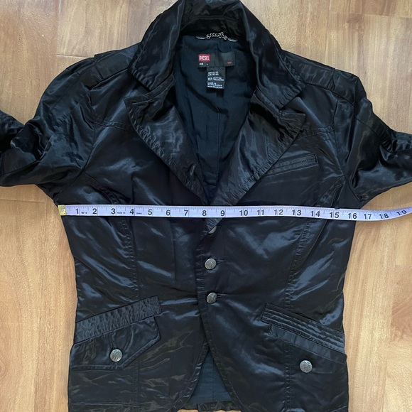 Y2k Shiny Black 'Diesel' Blazer Moto Jacket With Playing Card Embroidery - Picture 7 of 11